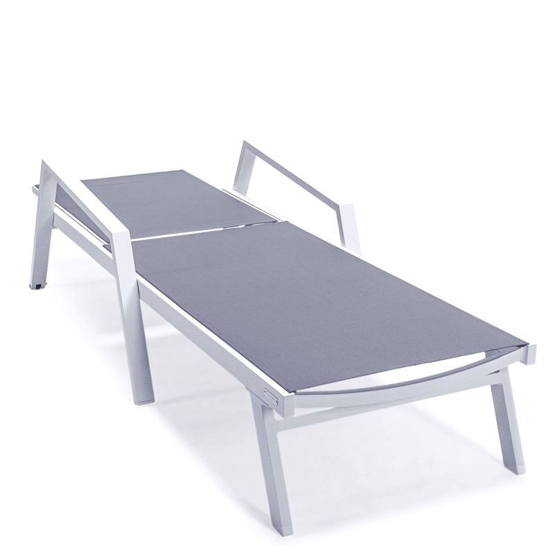 LeisureMod Marlin Patio Chaise Lounge Aluminum White Arms Set of 2 Dark Gray