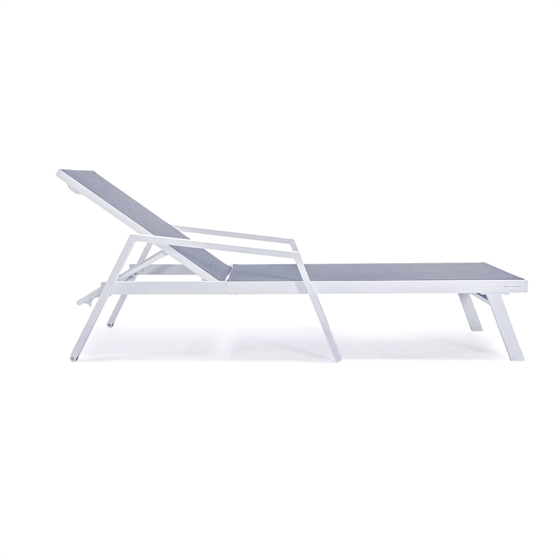 LeisureMod Marlin Patio Chaise Lounge Aluminum White Arms Set of 2 Dark Gray