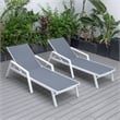 LeisureMod Marlin Patio Chaise Lounge Aluminum White Arms Set of 2 Dark Gray