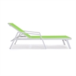 LeisureMod Marlin Chaise Lounge Chair Aluminum White Arms Set of 2 Green