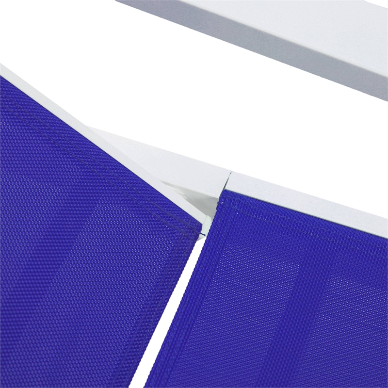 LeisureMod Marlin Chaise Lounge Chair Aluminum White Arms Set of 2 Navy Blue