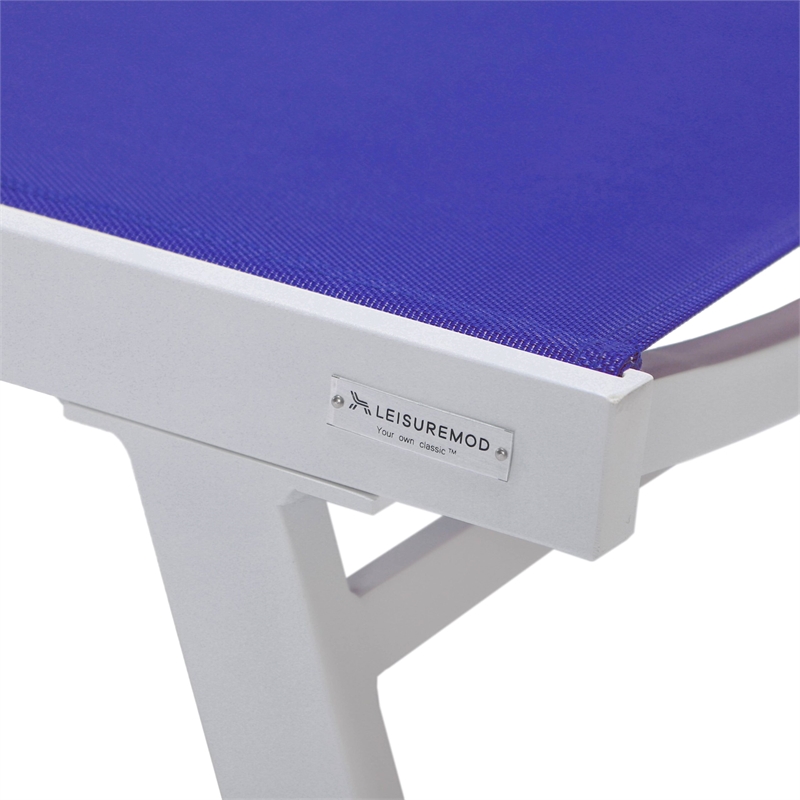 LeisureMod Marlin Chaise Lounge Chair Aluminum White Arms Set of 2 Navy Blue