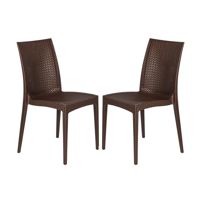 LeisureMod Mace Mid-Century 3-Piece Plastic Outdoor Dining Set Brown