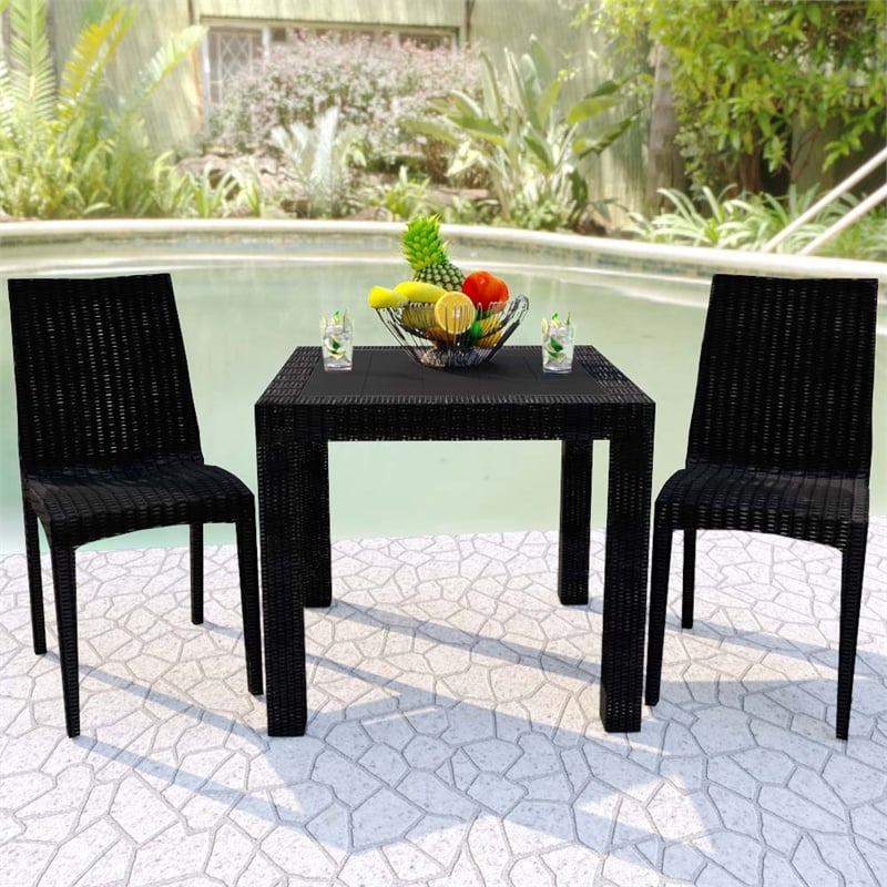 LeisureMod Mace Mid-Century 3-Piece Plastic Outdoor Dining Set White Black