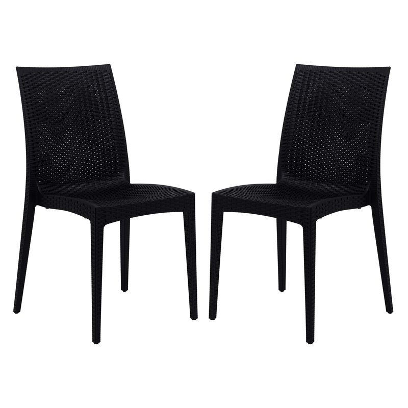 LeisureMod Mace Mid-Century 3-Piece Plastic Outdoor Dining Set White Black