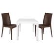 LeisureMod Mace Mid-Century 3-Piece Plastic Outdoor Dining Set White Brown