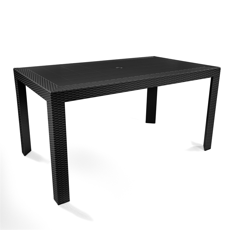 LeisureMod Mace Mid-Century 7-Piece Plastic Outdoor Dining Set Black