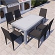 LeisureMod Mace Mid-Century 7-Piece Plastic Outdoor Dining Set White Black