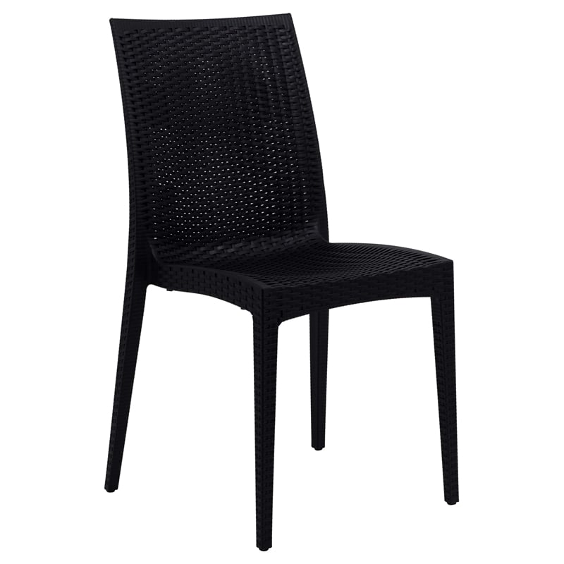 LeisureMod Mace Mid-Century 7-Piece Plastic Outdoor Dining Set White Black