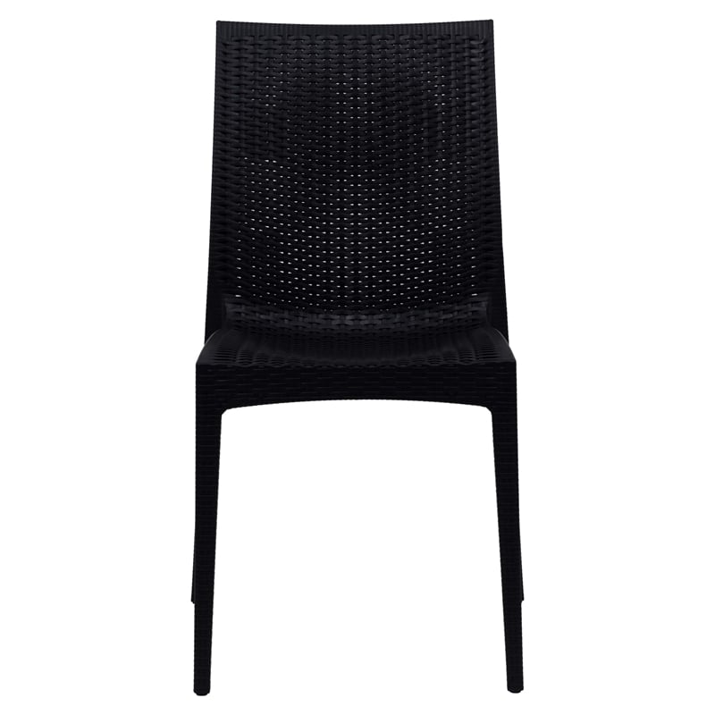 LeisureMod Mace Mid-Century 7-Piece Plastic Outdoor Dining Set White Black