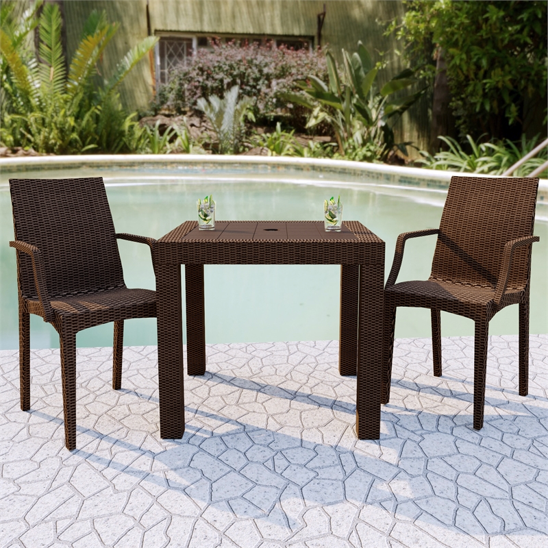 LeisureMod Mace 7-Piece Rectangular Plastic Outdoor Dining Set Brown