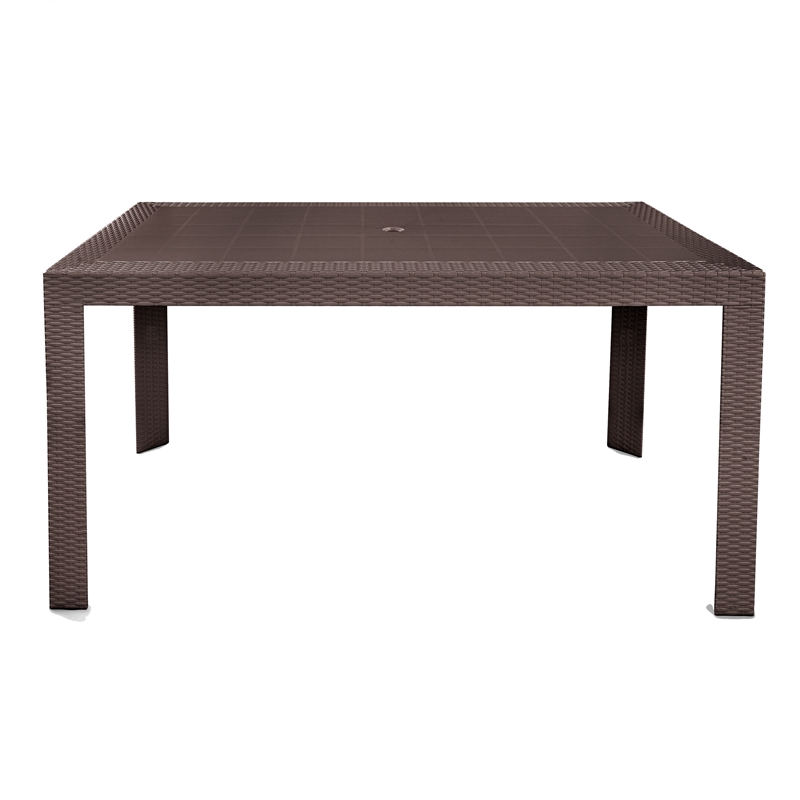 LeisureMod Mace 7-Piece Rectangular Plastic Outdoor Dining Set Brown