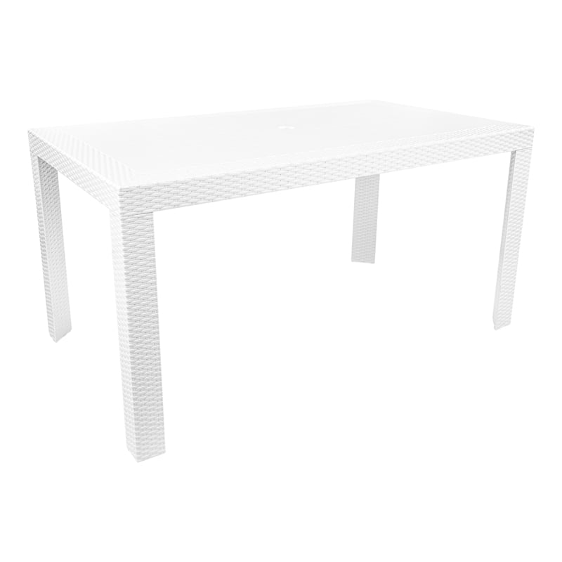 LeisureMod Mace 7-Piece Rectangular Plastic Outdoor Dining Set White Black
