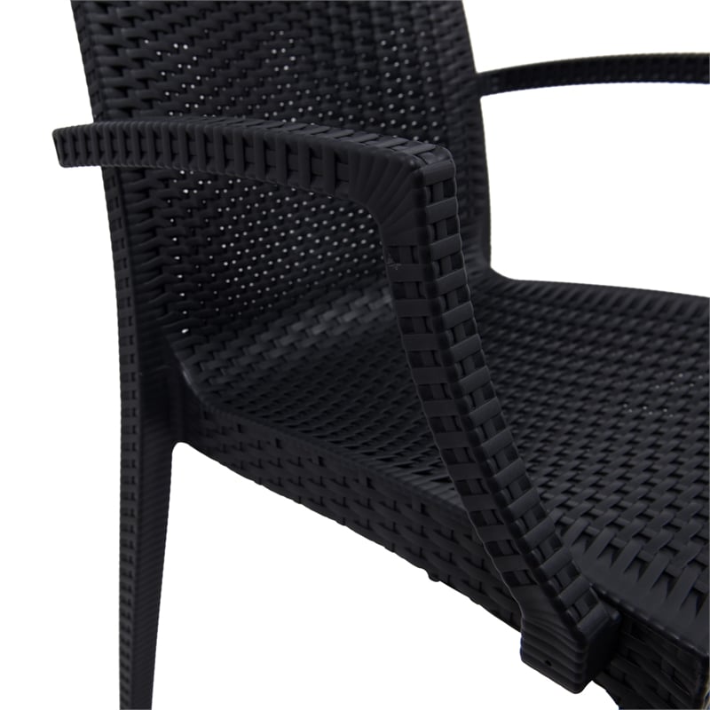 LeisureMod Mace 7-Piece Rectangular Plastic Outdoor Dining Set White Black