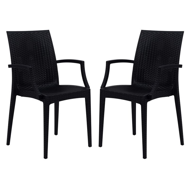 LeisureMod Mace 7-Piece Rectangular Plastic Outdoor Dining Set White Black