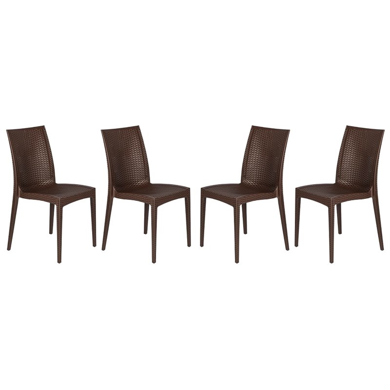 LeisureMod Mace 7-Piece Rectangular Plastic Outdoor Dining Set White Brown