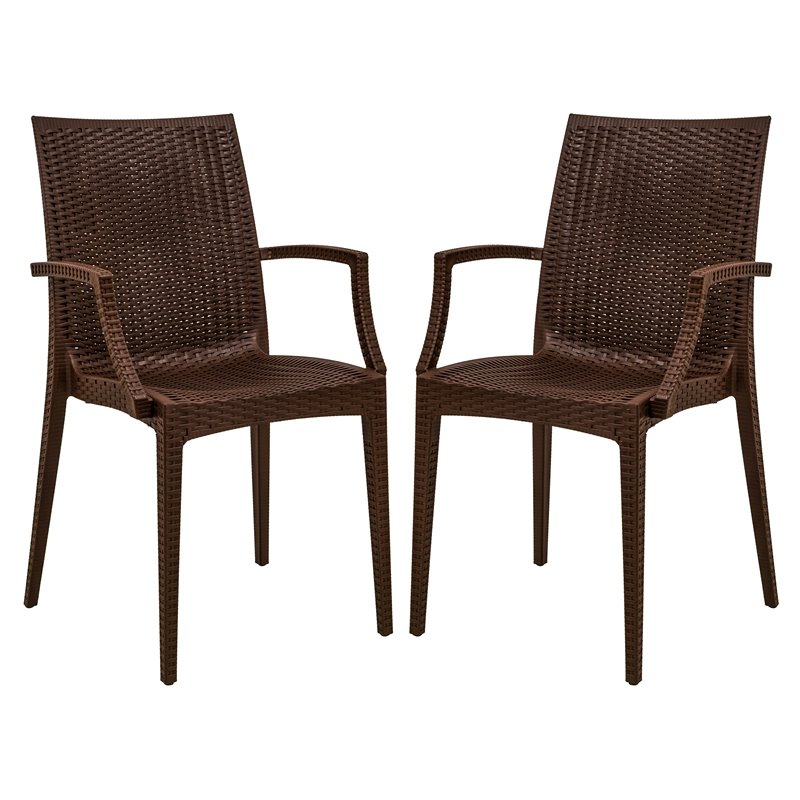 LeisureMod Mace 7-Piece Rectangular Plastic Outdoor Dining Set White Brown
