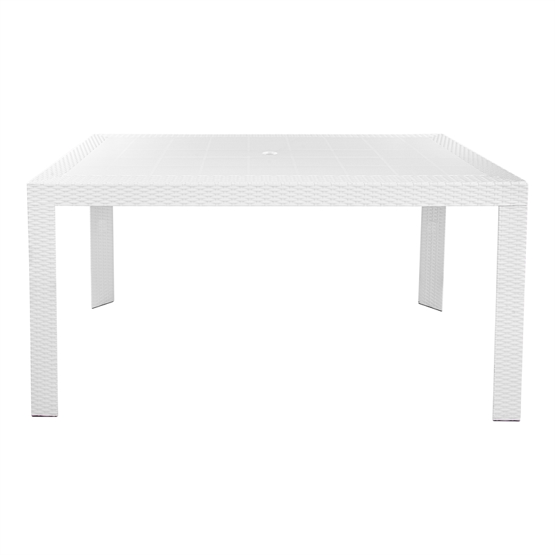 LeisureMod Mace 7-Piece Rectangular Plastic Outdoor Dining Set White Brown