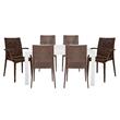 LeisureMod Mace 7-Piece Rectangular Plastic Outdoor Dining Set White Brown