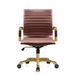 LeisureMod Harris Leather Office Chair with Gold Frame Dark Brown