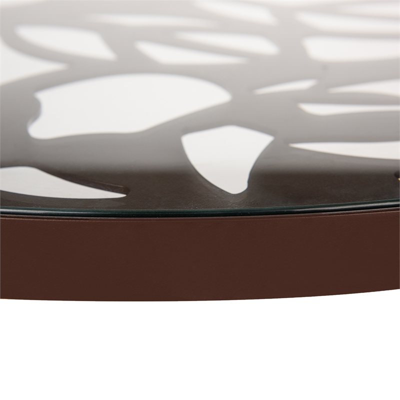 LeisureMod Devon 3-Piece Aluminum Dining Set with Table and Set of Chairs Brown