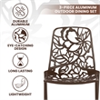 LeisureMod Devon 3-Piece Aluminum Dining Set with Table and Set of Chairs Brown