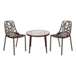 LeisureMod Devon 3-Piece Aluminum Dining Set with Table and Set of Chairs Brown