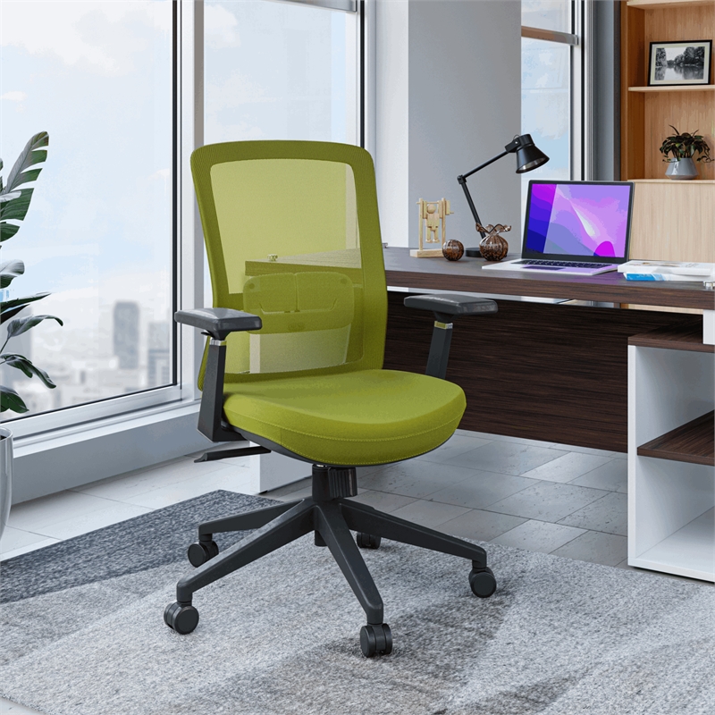 LeisureMod Ingram Plastic Office Chair with Green Seat Cover