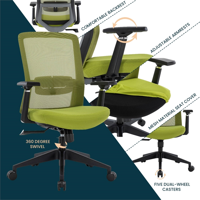 LeisureMod Ingram Plastic Office Chair with Green Seat Cover