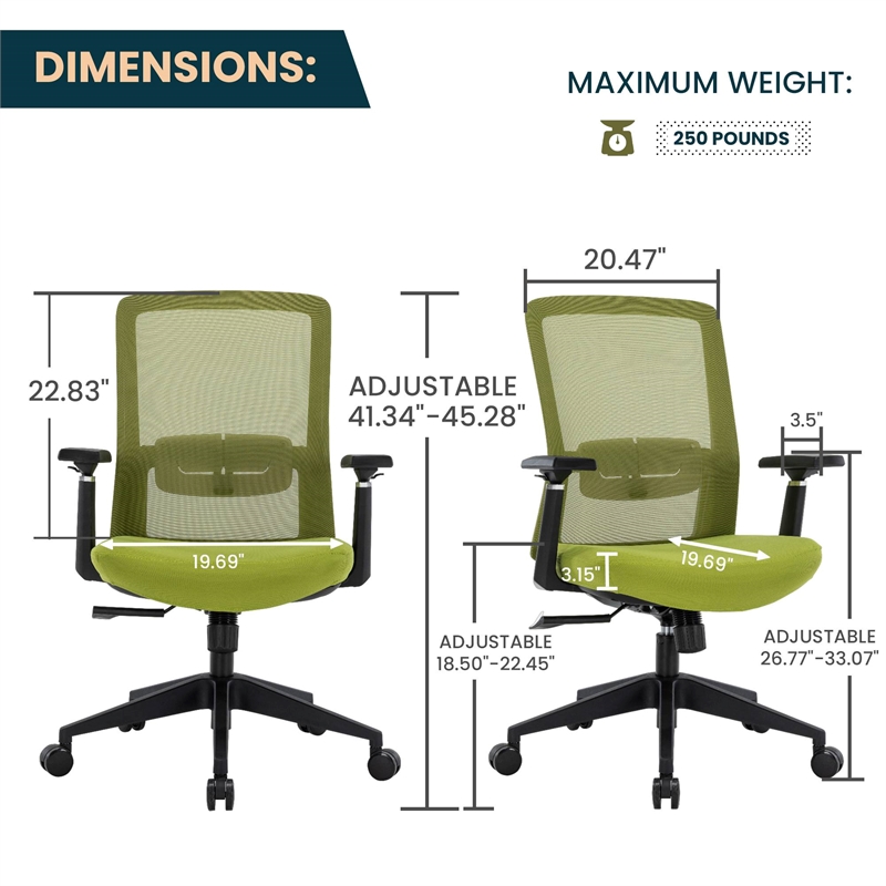 LeisureMod Ingram Plastic Office Chair with Green Seat Cover