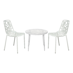 LeisureMod Devon 3-Piece Aluminum Dining Set with Table and Set of Chairs White