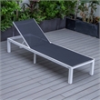 LeisureMod Marlin 2 White Aluminum Lounge Chair and Fire Pit Table Black