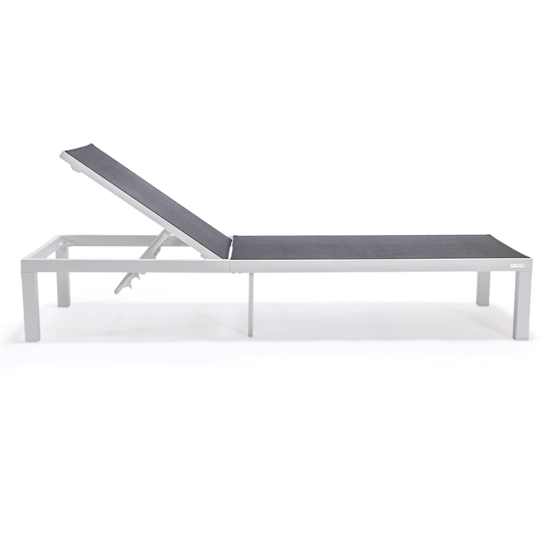 LeisureMod Marlin 2 White Aluminum Lounge Chair and Fire Pit Table Black