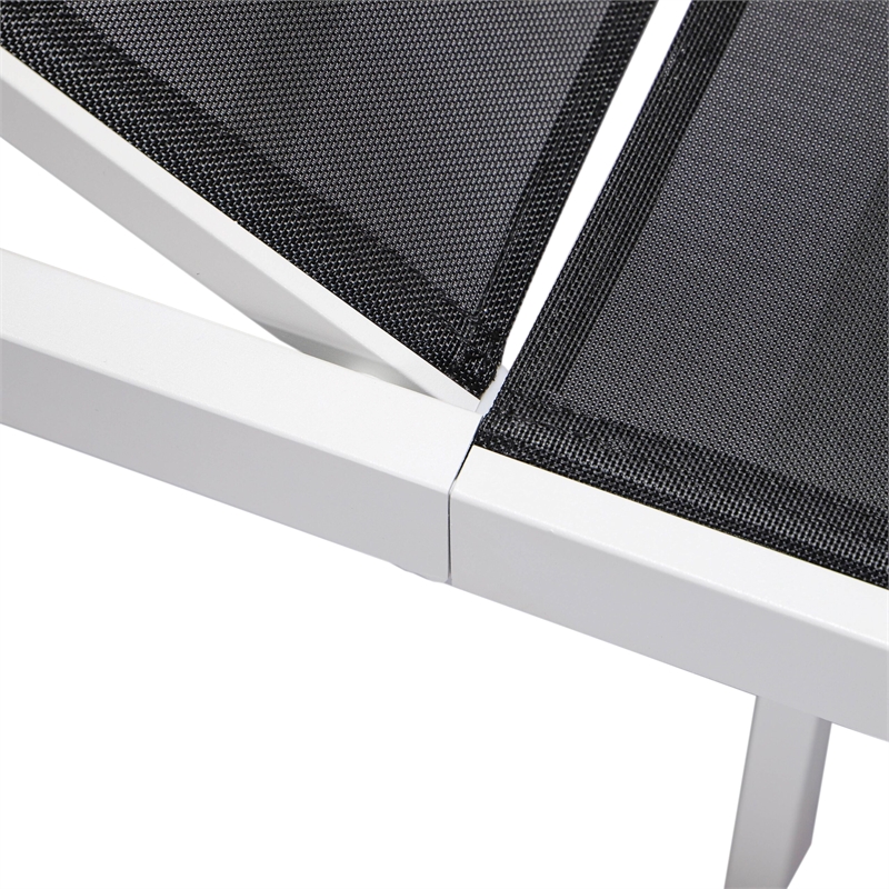 LeisureMod Marlin 2 White Aluminum Lounge Chair and Fire Pit Table Black
