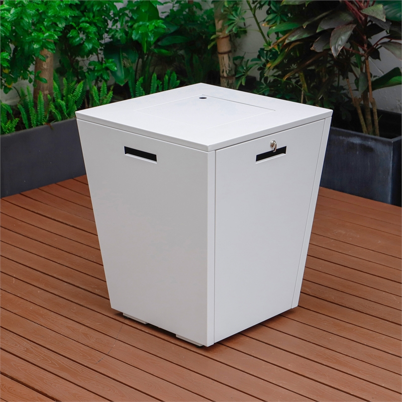 LeisureMod Marlin 2 White Aluminum Lounge Chair and Fire Pit Table Black