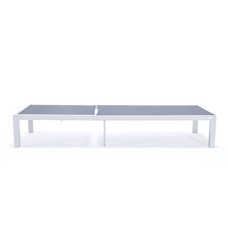 LeisureMod Marlin 2 White Aluminum Lounge Chair and Fire Pit Table Dark Gray