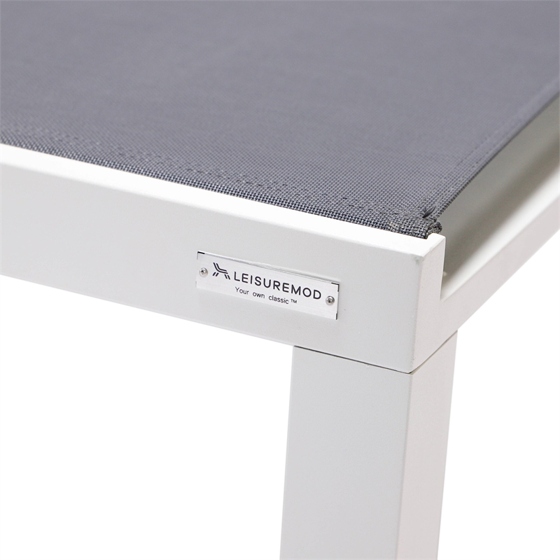 LeisureMod Marlin 2 White Aluminum Lounge Chair and Fire Pit Table Dark Gray