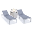 LeisureMod Marlin 2 White Aluminum Lounge Chair and Fire Pit Table Dark Gray