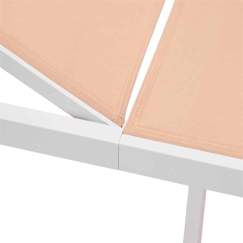 LeisureMod Marlin 2 White Aluminum Lounge Chair and Fire Pit Table Light Brown