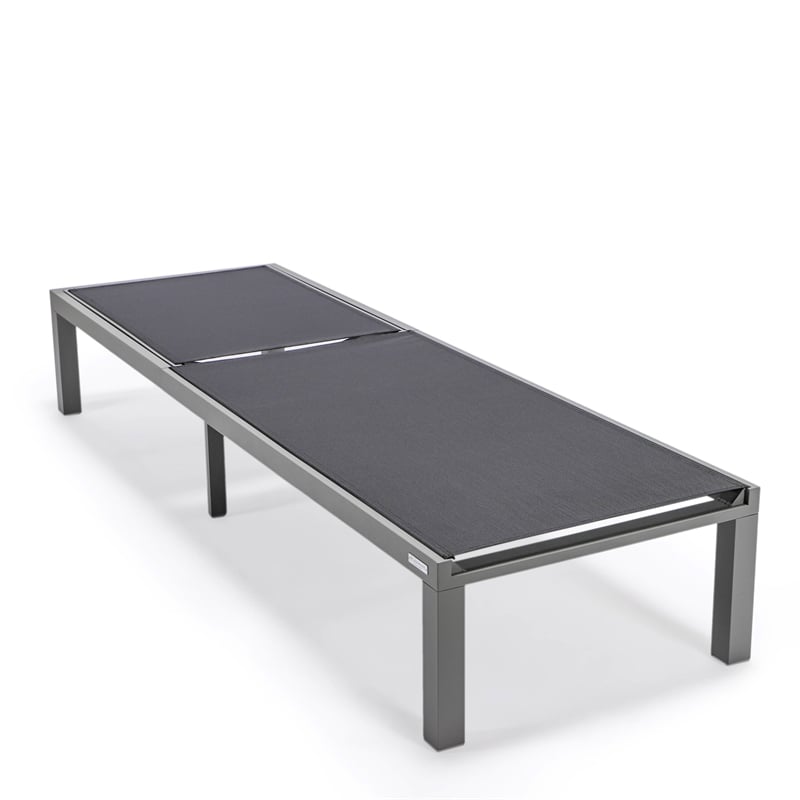 LeisureMod Marlin 2 Gray Aluminum Lounge Chair and Fire Pit Table Black