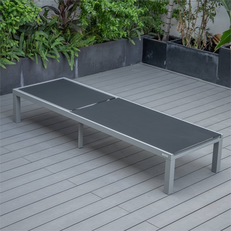 LeisureMod Marlin 2 Gray Aluminum Lounge Chair and Fire Pit Table Black
