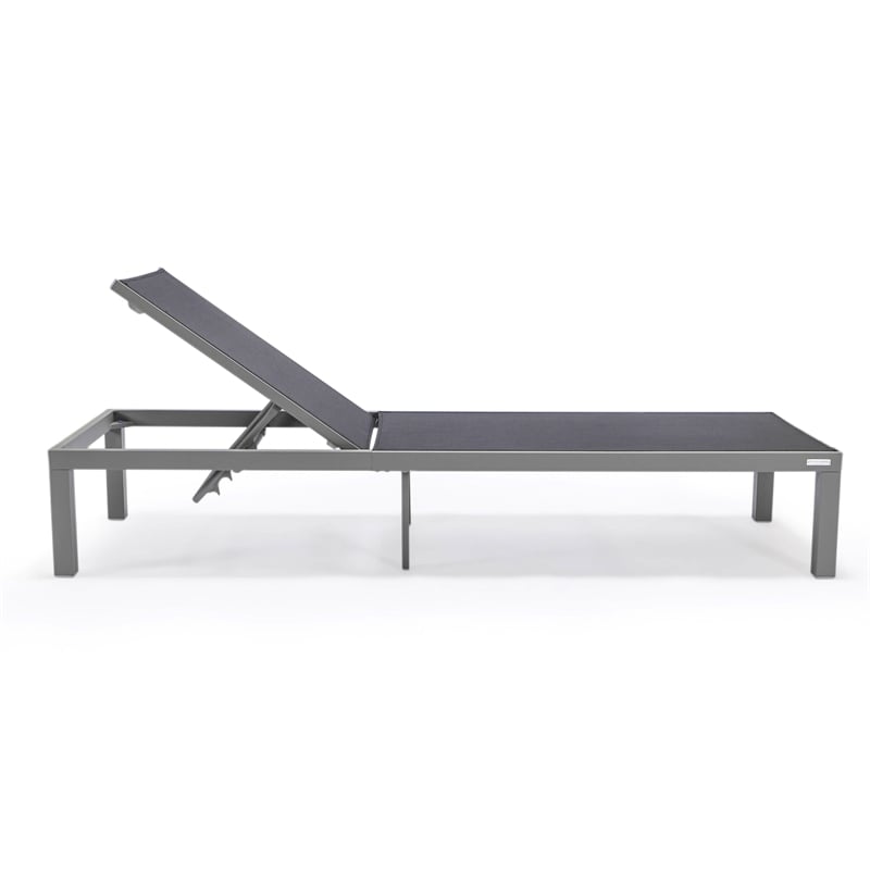 LeisureMod Marlin 2 Gray Aluminum Lounge Chair and Fire Pit Table Black