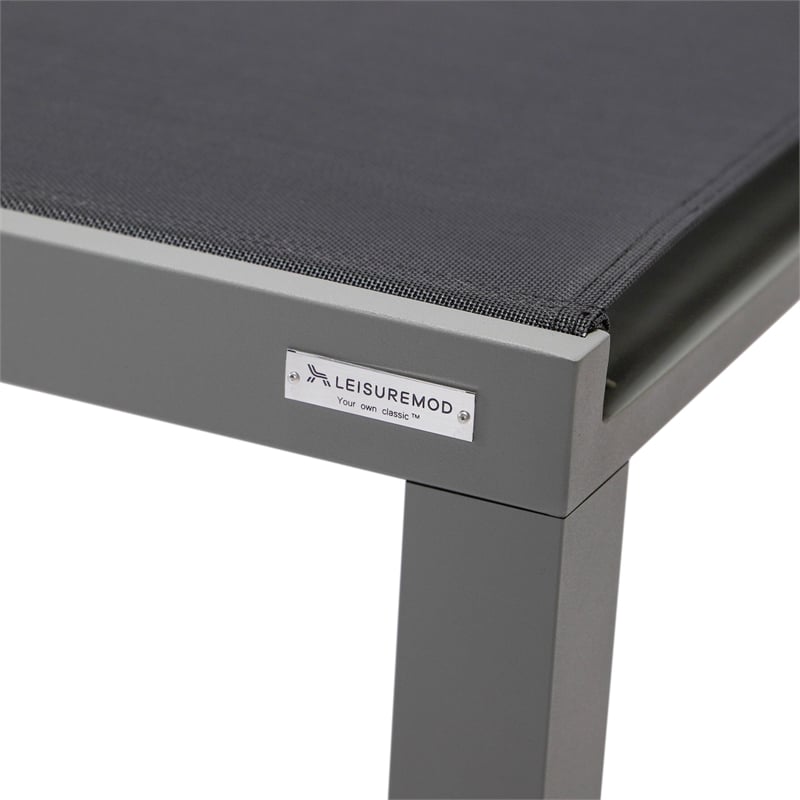 LeisureMod Marlin 2 Gray Aluminum Lounge Chair and Fire Pit Table Black