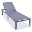 LeisureMod Marlin 2 Gray Aluminum Lounge Chair and Fire Pit Table Dark Gray
