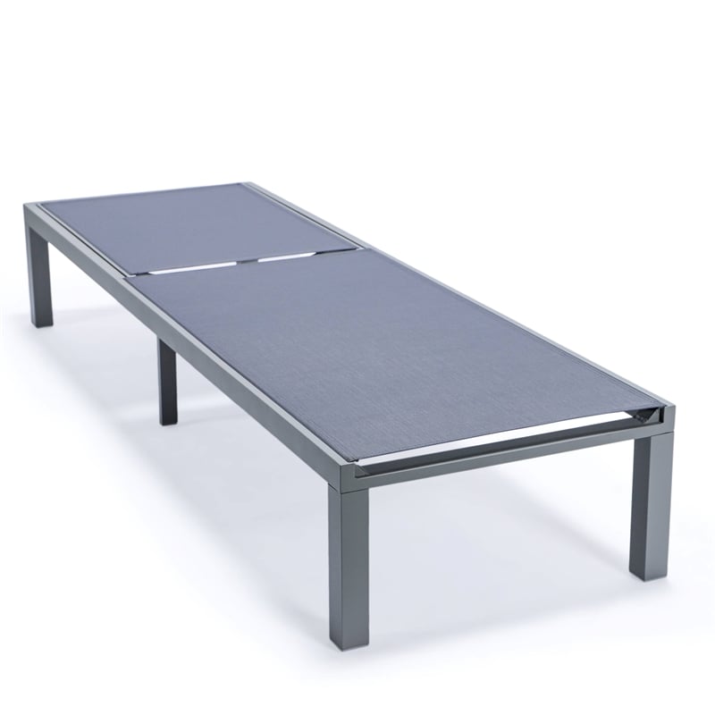 LeisureMod Marlin 2 Gray Aluminum Lounge Chair and Fire Pit Table Dark Gray