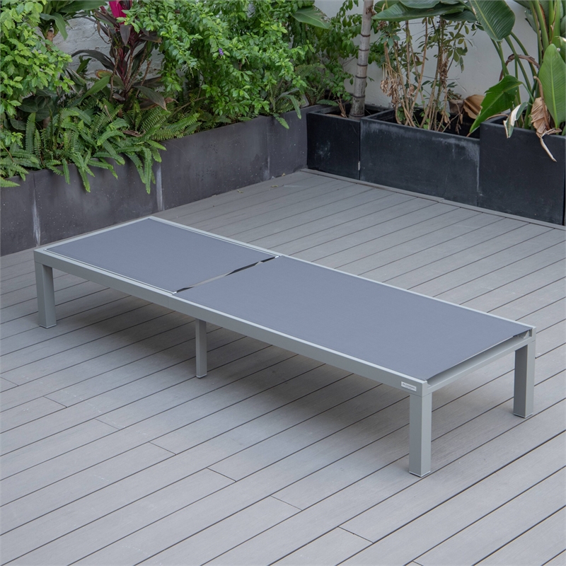 LeisureMod Marlin 2 Gray Aluminum Lounge Chair and Fire Pit Table Dark Gray