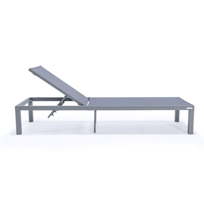 LeisureMod Marlin 2 Gray Aluminum Lounge Chair and Fire Pit Table Dark Gray