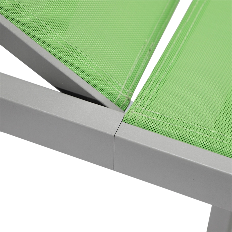 LeisureMod Marlin 2 Gray Aluminum Lounge Chair and Fire Pit Table Green