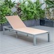 LeisureMod Marlin 2 Gray Aluminum Lounge Chair and Fire Pit Table Light Brown