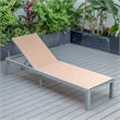 LeisureMod Marlin 2 Gray Aluminum Lounge Chair and Fire Pit Table Light Brown